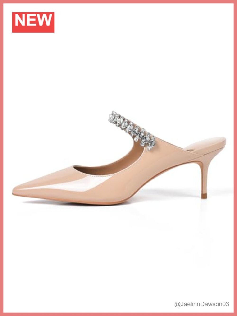Rhinestone Kitten Heel Mules for Women Patent Leather Slip On Summer Party Shoes